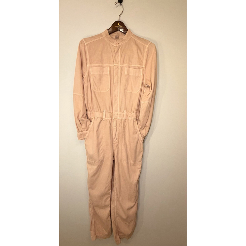 Old Navy M Blush Pink Romantic Utility Jumpsuit Cinched Waist Cotton Women Belt